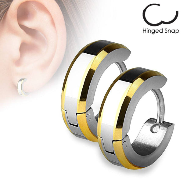 Pair of 316L Surgical Steel Gold Edge Hoop Earrings - Pierced Universe