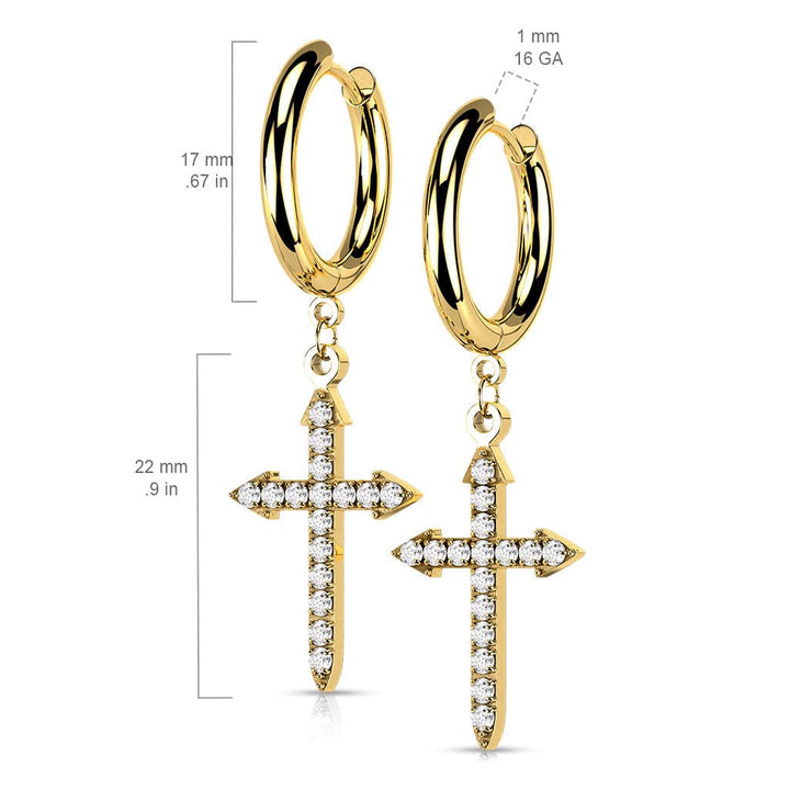 Pair Of 316L Surgical Steel White CZ Celtic Cross Dangle Hoop Earrings - Pierced Universe
