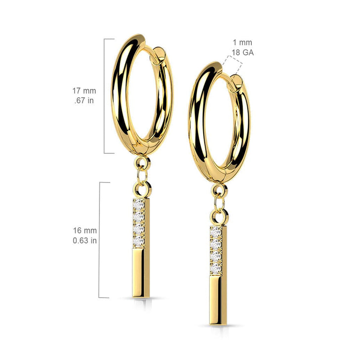 Pair Of 316L Surgical Steel White CZ Simple Line Dangle Hoop Earrings - Pierced Universe