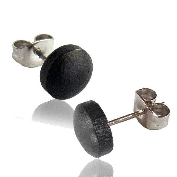 Pair of 8mm Organic Black Areng Wood Disk Earring Studs - Pierced Universe