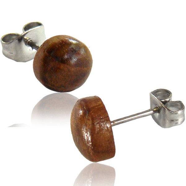 Pair of 8mm Organic Teak Wood Disk Earring Studs - Pierced Universe