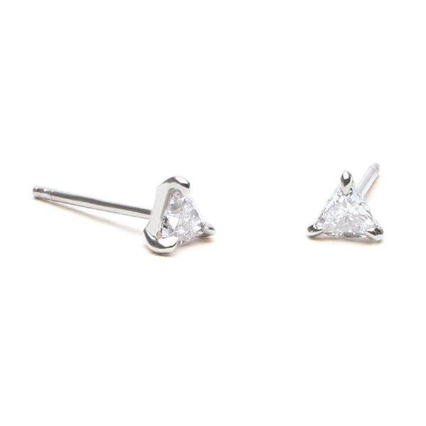 Pair of 925 Sterling Silver Dainty White CZ Triangle Gem Earrings  Minimal Earrings - Pierced Universe