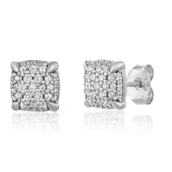 Pair of 925 Sterling Silver Elegant Squared White CZ Gem Minimal Earrings - Pierced Universe