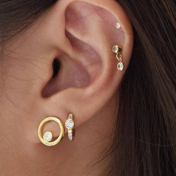 Pair of 925 Sterling Silver Gold PVD Diamond Single Gem Minimal Hoops - Pierced Universe