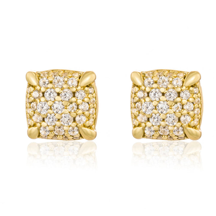 Pair of 925 Sterling Silver Gold PVD Elegant Squared White CZ Gem Minimal Earrings - Pierced Universe