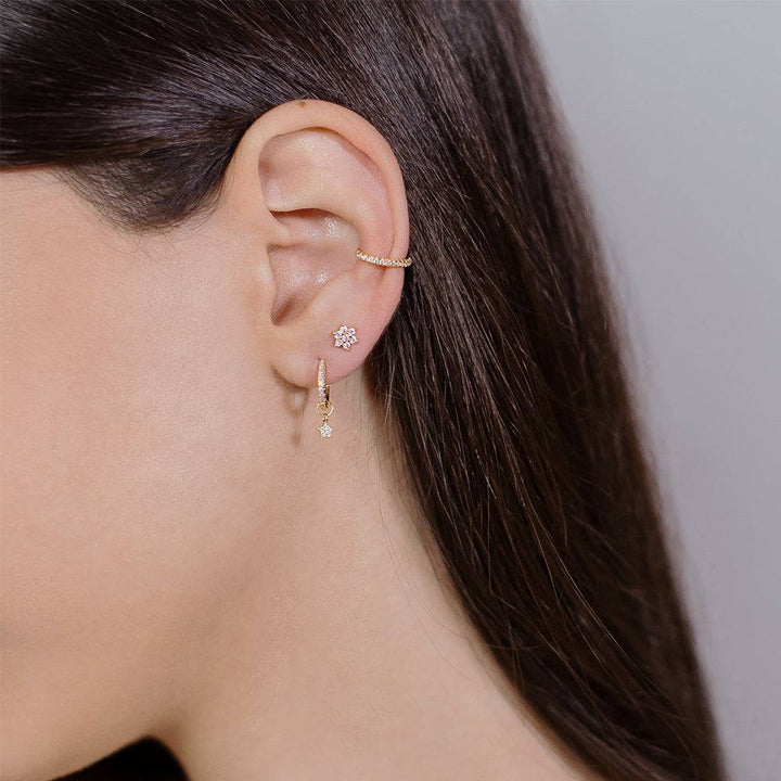 Pair of 925 Sterling Silver Gold PVD Medium White CZ Diamond Flower Minimal Earrings - Pierced Universe
