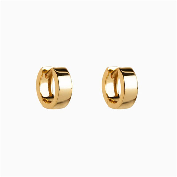 Pair Of 925 Sterling Silver Gold PVD Plain Thick Huggy Minimal Hoop Earrings - Pierced Universe