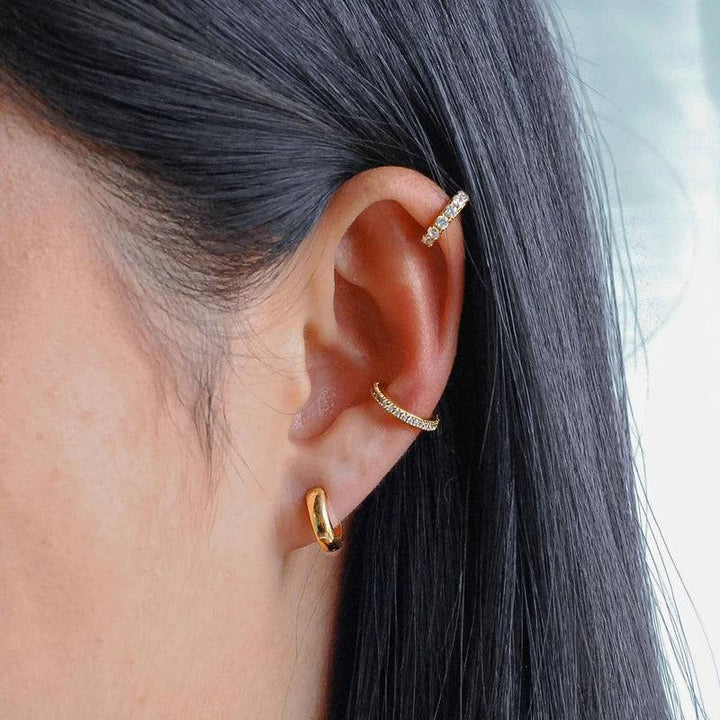 Pair Of 925 Sterling Silver Gold PVD Simple Rounded Edge Hugger Minimal Hoop Earrings - Pierced Universe