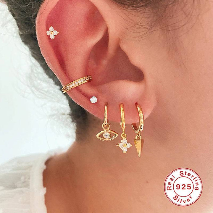 Pair Of 925 Sterling Silver Gold PVD Simple Spike Dangle Minimal Hoop Earrings - Pierced Universe