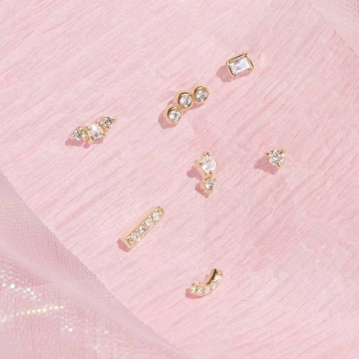 Pair of 925 Sterling Silver Gold PVD Small 4 Gem Curve Minimal Earrings - Pierced Universe