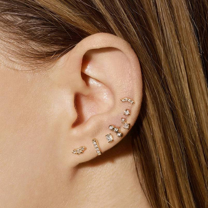 Pair of 925 Sterling Silver Gold PVD Small 4 Gem Curve Minimal Earrings - Pierced Universe