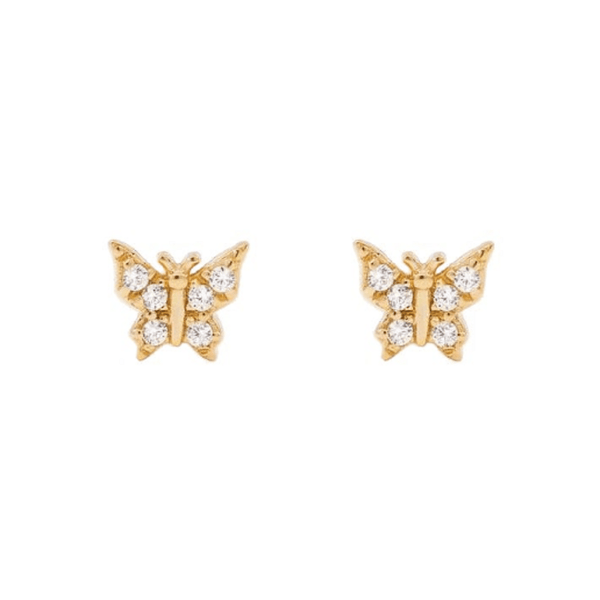 Pair of 925 Sterling Silver Gold PVD Small Butterfly Gem Minimal Earrings - Pierced Universe