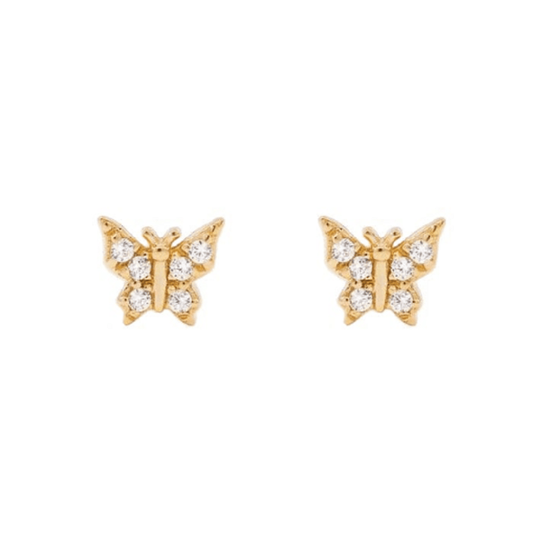 Pair of 925 Sterling Silver Gold PVD Small Butterfly Gem Minimal Earrings - Pierced Universe