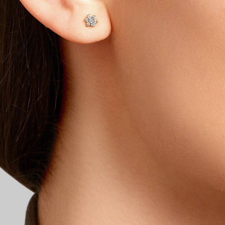Pair of 925 Sterling Silver Gold PVD Small White CZ Gem Flower Minimal Earrings - Pierced Universe