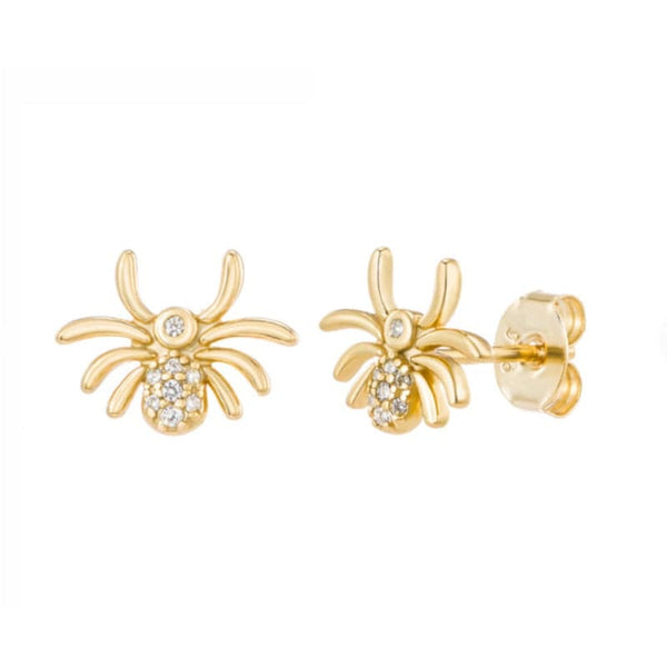 Pair Of 925 Sterling Silver Gold PVD White CZ Spider Minimal Stud Earrings - Pierced Universe