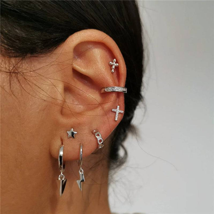 Pair Of 925 Sterling Silver Medium White CZ Cross Minimal Stud Earrings - Pierced Universe