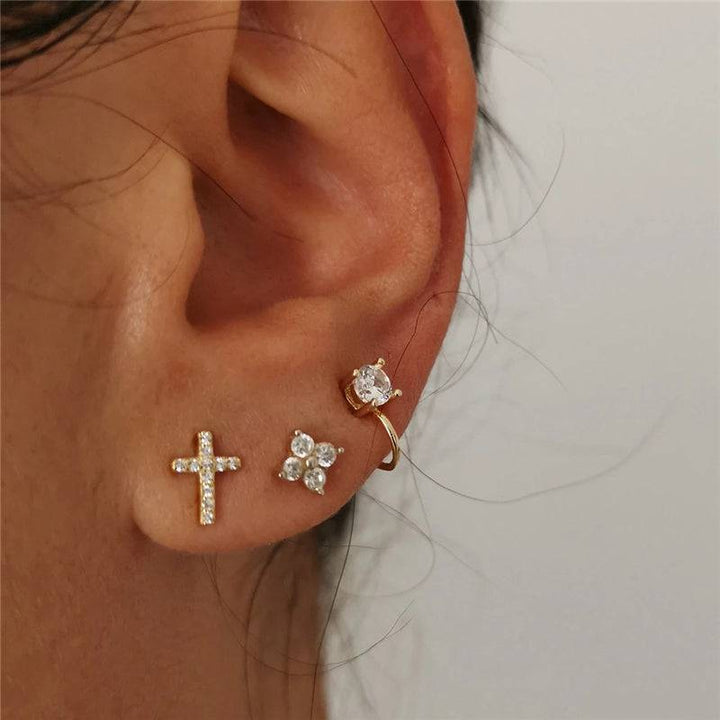 Pair Of 925 Sterling Silver Medium White CZ Cross Minimal Stud Earrings - Pierced Universe