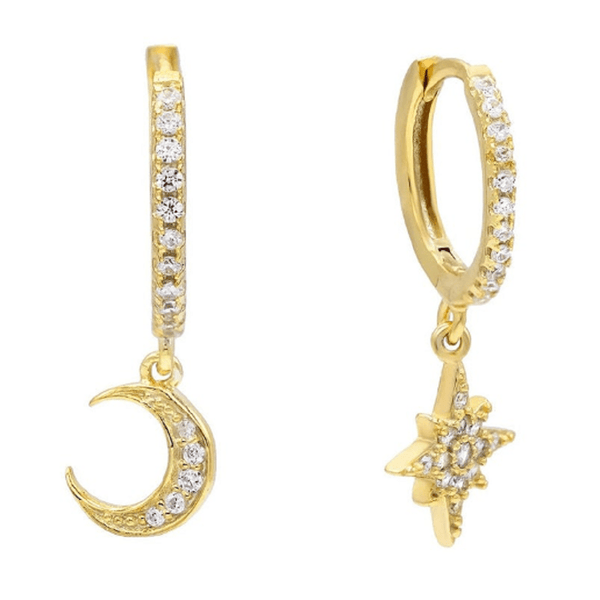 Pair of 925 Sterling Silver Minimal Gold PVD Hinged Huggy Celestial Hoop Earrings Pair of 925 Sterling Silver Minimal Gold PVD Hinged Huggy Celestial Hoop Earrings