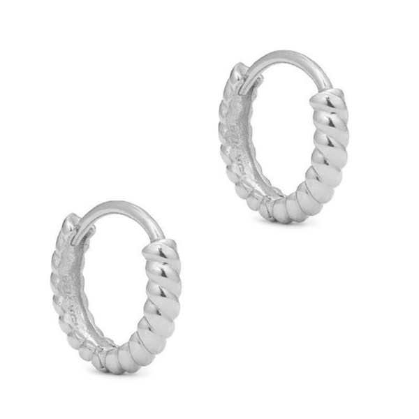 Pair of 925 Sterling Silver Minimal Rope Braid Hoop Earrings Hinged Huggy Bohemian Hoop Earrings - Pierced Universe