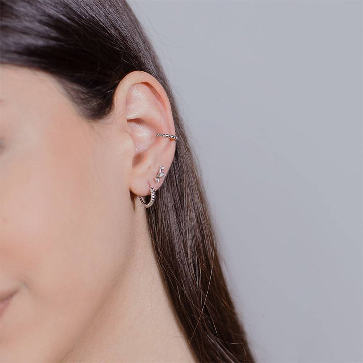 Pair of 925 Sterling Silver Minimal Rope Braid Hoop Earrings Hinged Huggy Bohemian Hoop Earrings - Pierced Universe