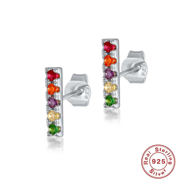 Pair Of 925 Sterling Silver Multi-Colour CZ Line Minimal Stud Earrings - Pierced Universe