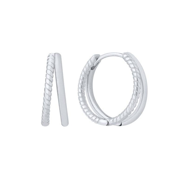 Pair Of 925 Sterling Silver Plain Braided Double Hoop Minimal Hoop Earrings - Pierced Universe