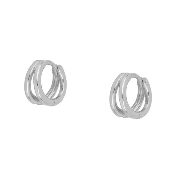Pair Of 925 Sterling Silver Simple Double Hoop Minimal Hoop Earrings - Pierced Universe