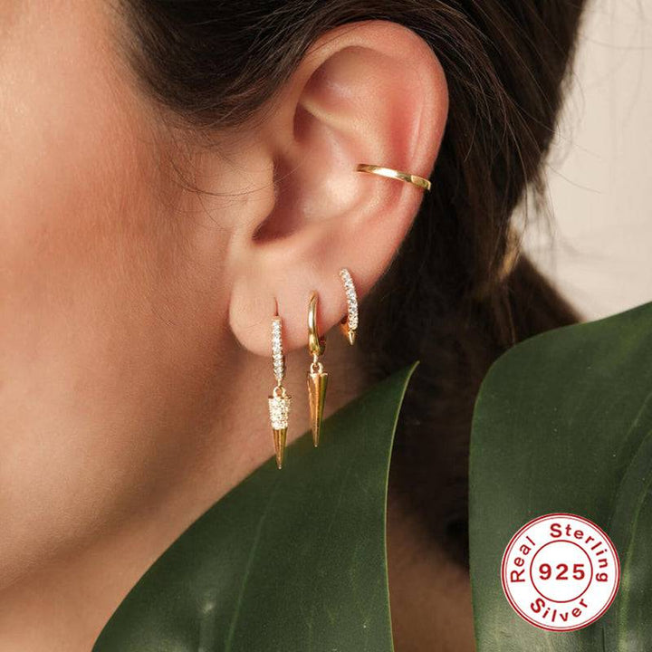 Pair Of 925 Sterling Silver Simple Hoop With Spike Dangle Minimal Hoop Earrings - Pierced Universe
