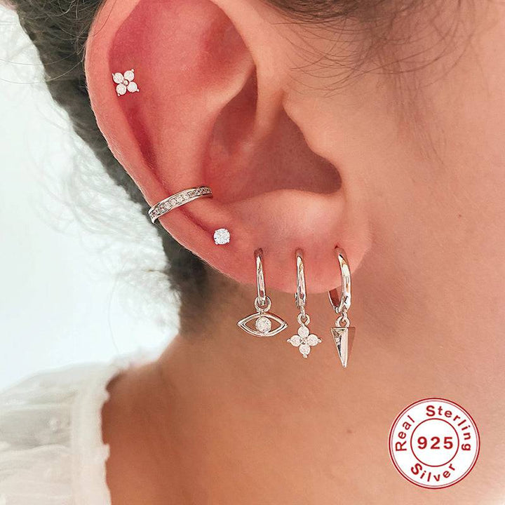 Pair Of 925 Sterling Silver Simple Spike Dangle Minimal Hoop Earrings - Pierced Universe