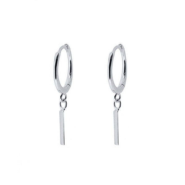 Pair Of 925 Sterling Silver Simple Thin Line Dangle Minimal Hoop Earrings - Pierced Universe