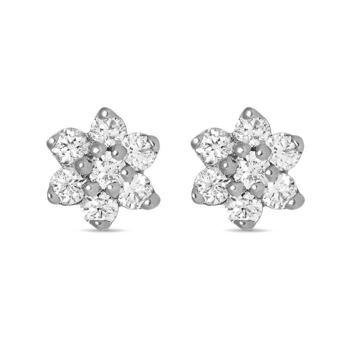 Pair of 925 Sterling Silver Small White CZ Gem Flower Minimal Earrings - Pierced Universe