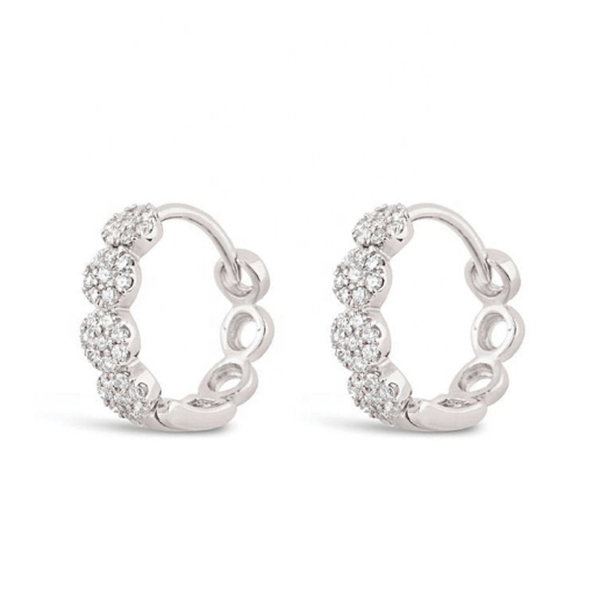 Pair of 925 Sterling Silver White CZ Pave Bridal Hinged Minimal Dainty Clicker Hoop Earrings Pair of 925 Sterling Silver White CZ Pave Bridal Hinged Minimal Dainty Clicker Hoop Earrings
