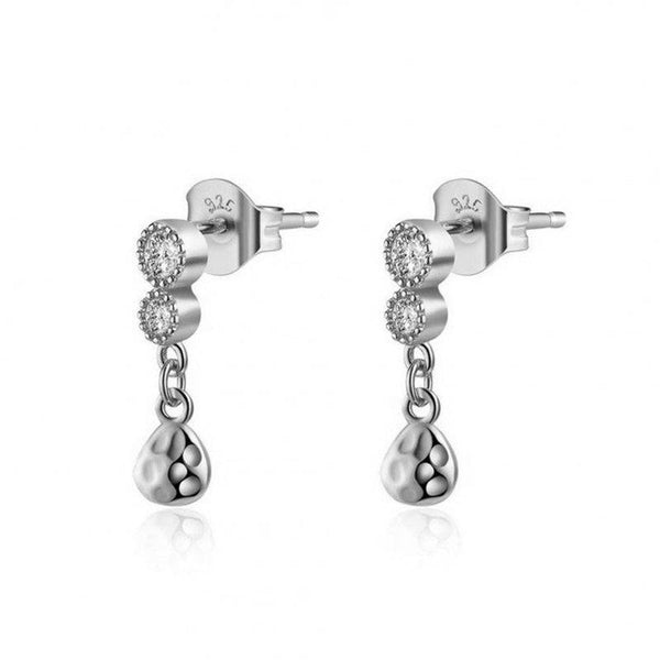 Pair Of 925 Sterling Silver White CZ With Teardrop Dangle Minimal Stud Earrings - Pierced Universe