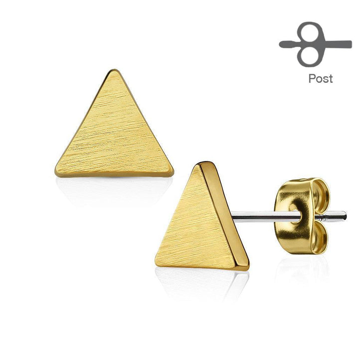 Pair of Brushed Brass Triangle Stud Earrings - Pierced Universe