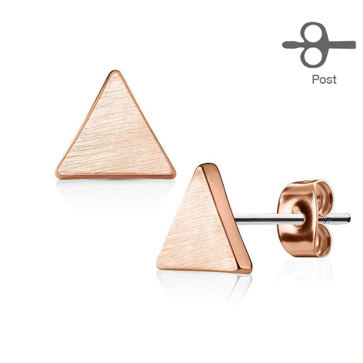 Pair of Brushed Brass Triangle Stud Earrings - Pierced Universe