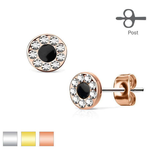 Pair of CZ Encircling Black Centre Earrings - Pierced Universe