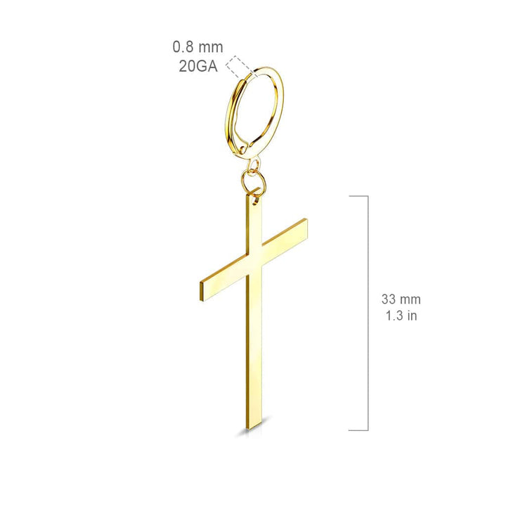 Pair of Gold Plated 316L Surgical Steel Large Dangling Cross Earring Hoops - Pierced Universe