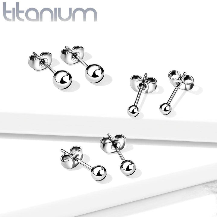 Pair of Implant Grade Titanium Ball Stud Earrings - Pierced Universe