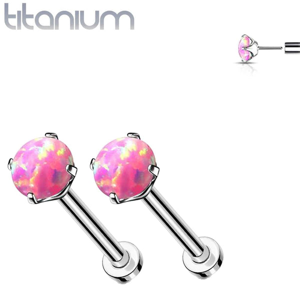 Pair of Implant Grade Titanium Threadless Blue Opal Earring Studs with Flat Back Pair of Implant Grade Titanium Threadless Blue Opal Earring Studs with Flat Back