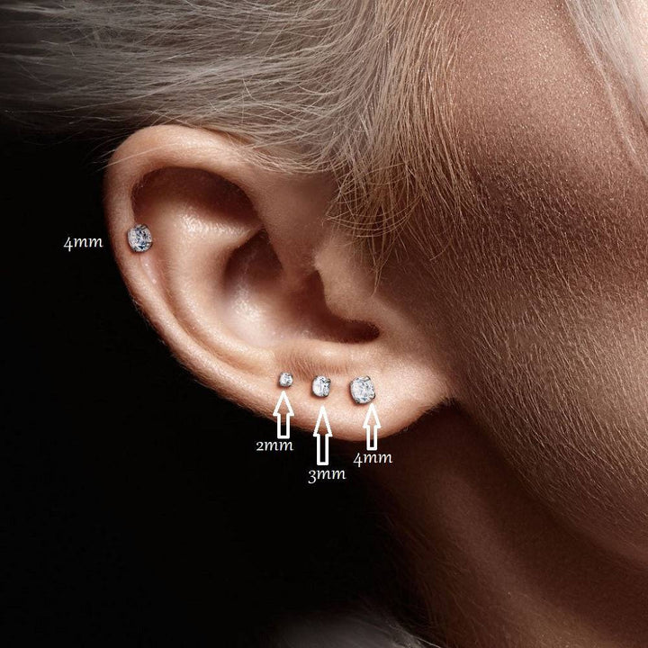 Pair of Implant Grade Titanium Threadless Stud Pink Bezel Earrings with Flat Back - Pierced Universe