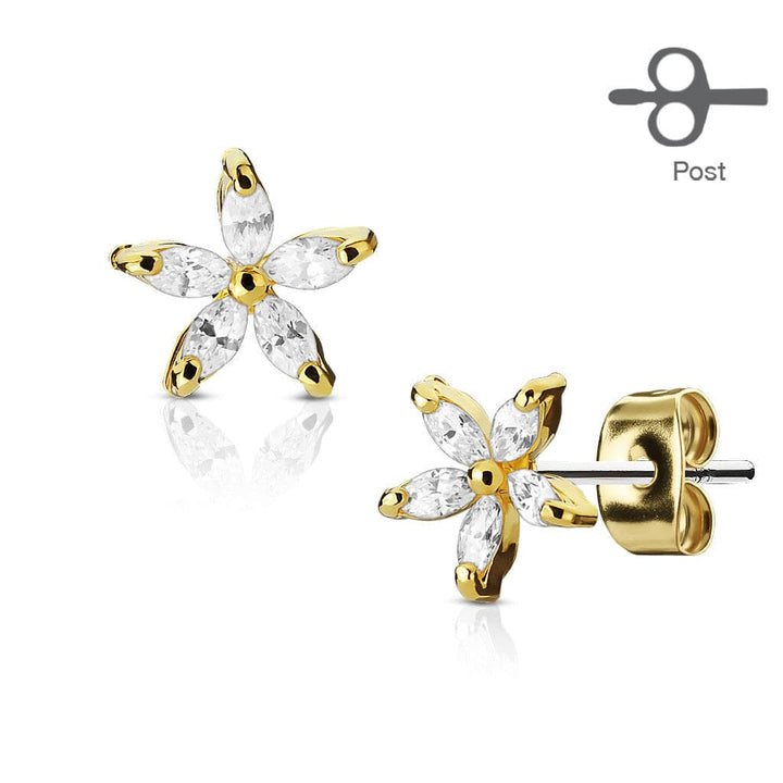 Pair of Prong Set 5 CZ Flower Earrings - Pierced Universe