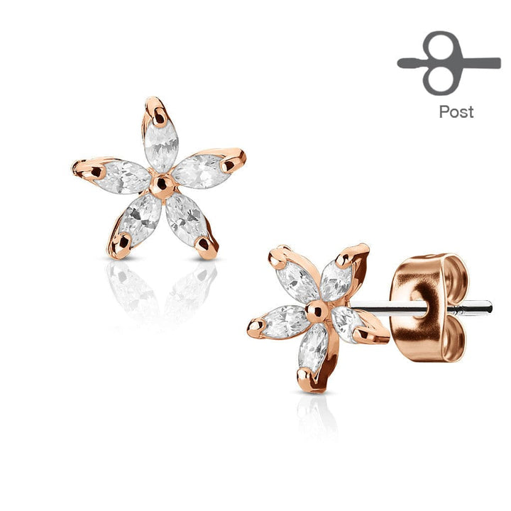 Pair of Prong Set 5 CZ Flower Earrings - Pierced Universe