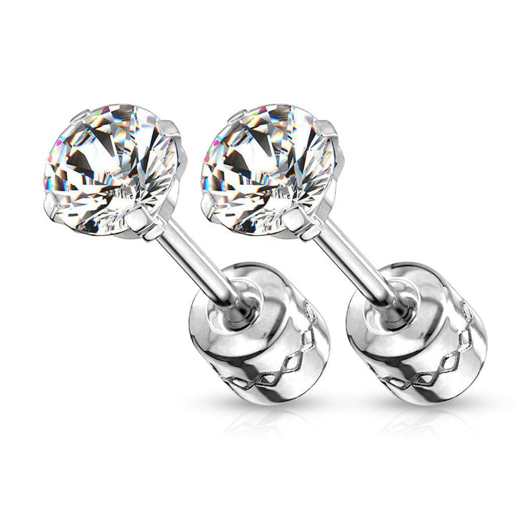 Pair of Screw Back Surgical Steel White CZ Stud Earrings - Pierced Universe