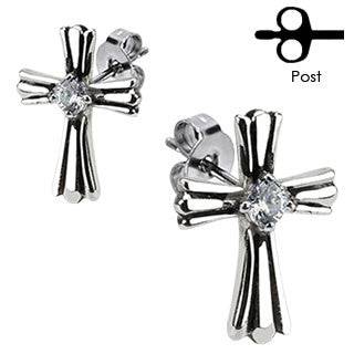 Pair of Stainless Steel Cross Crucifix Earrings Studs - Pierced Universe