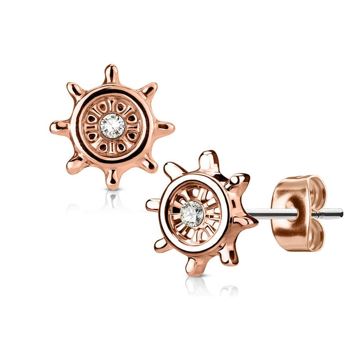 Pair of Surgical Steel Anchor Wheel Earring Studs - Pierced Universe