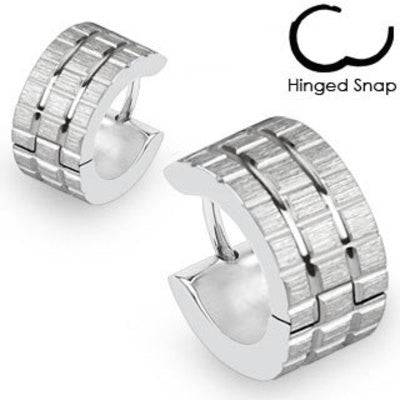 Pair of Surgical Steel Hoop Checkered Earrings Design Hinged Snap - Pierced Universe