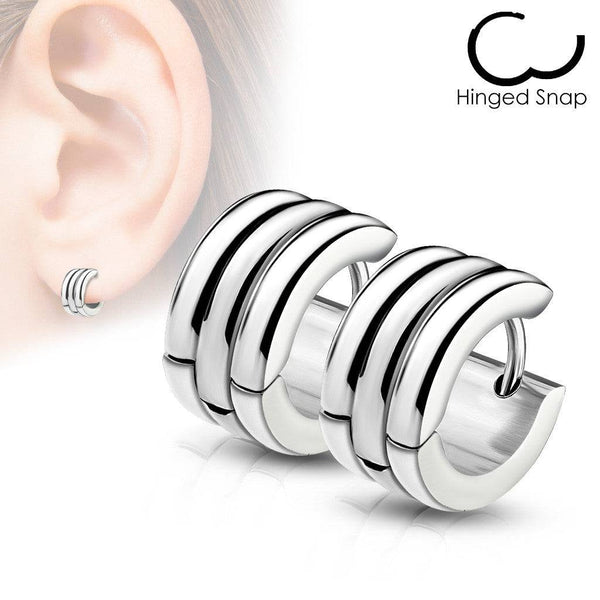 Pair of Surgical Steel Thick Rounded Hoop Hinged Earrings - Pierced Universe