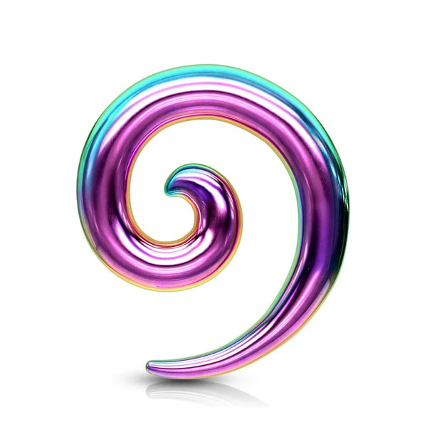 Rainbow Multi Colour Plated Surgical Steel Spiral Stretcher Taper Ear Gauges - Pierced Universe