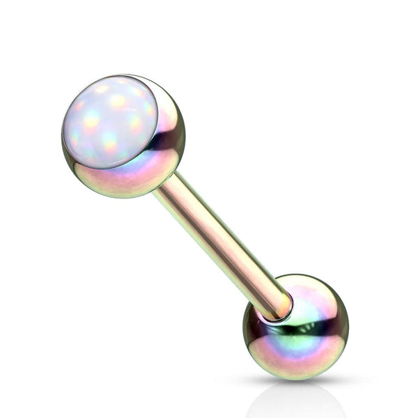 Rainbow Plated Surgical Steel White Gem Tongue Ring Straight Barbell - Pierced Universe