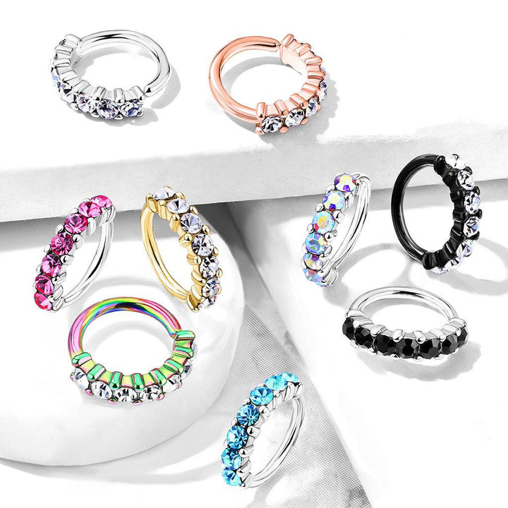 Rainbow Plated Surgical Steel with 7 White Gem Nose Hoop Ring - Pierced Universe